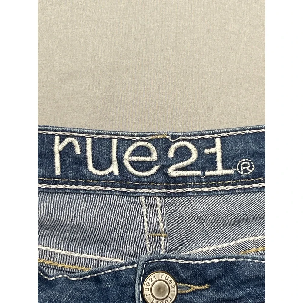 Rue21 Womens Blue Distressed Lace Pocket Denim Cut Off Shorts Size 13/14